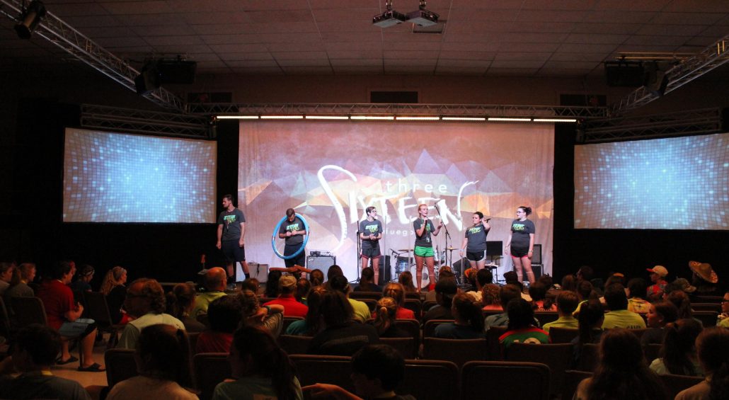 Program on stage in the Worship Center