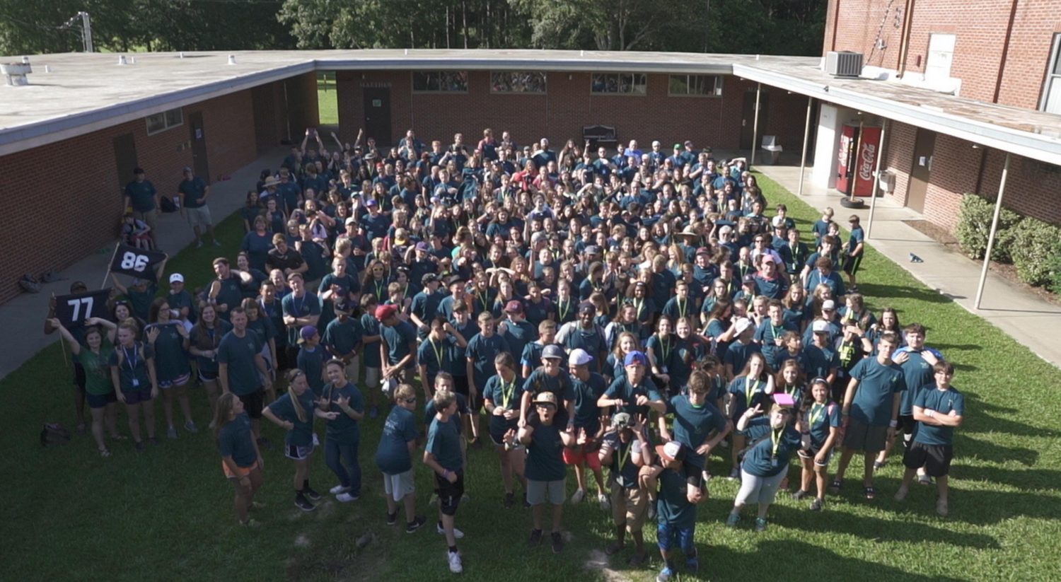 Hundreds of campers gathered in the courtyard