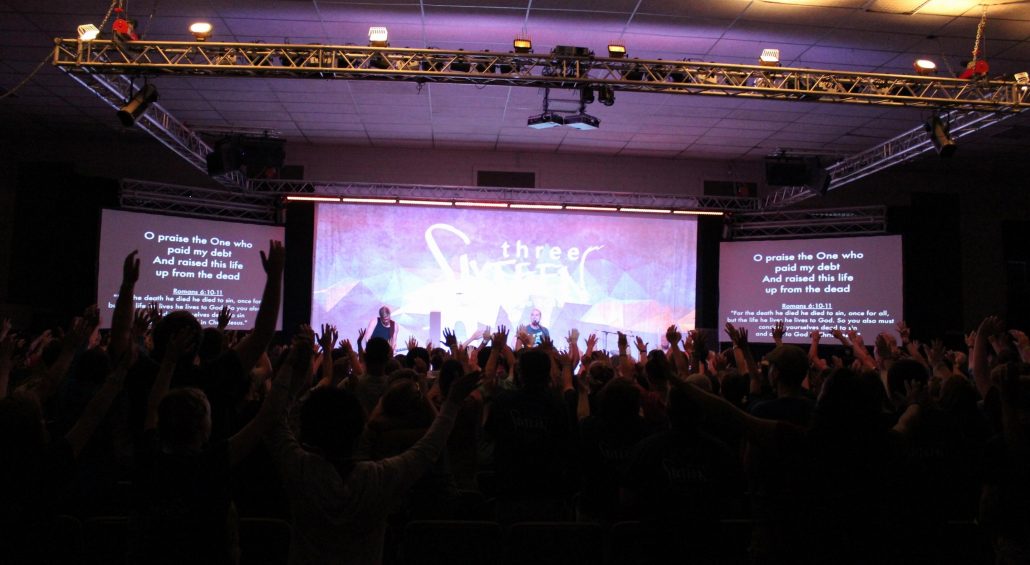 Worship service in the Worship Center